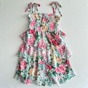 Betsey Johnson Woman’s Floral Cottagecore Smocked Multi Tiered Midi Dress size 8